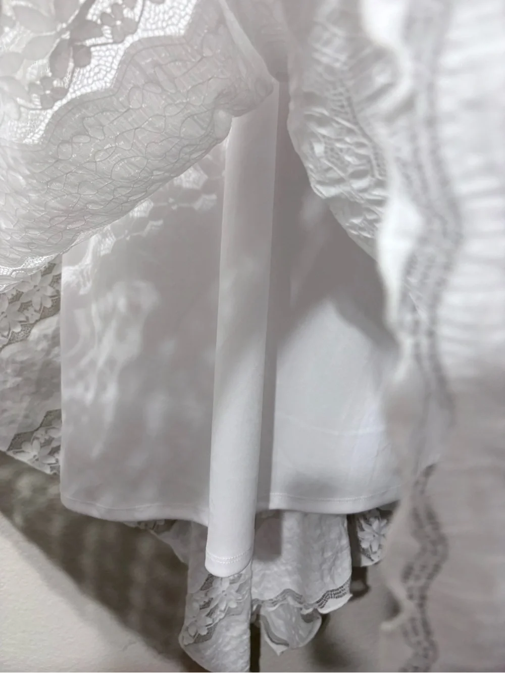 Rabbit White Lace Ethereal Boho Dress Handkerchief Hem Dolman Flutter Sleeves